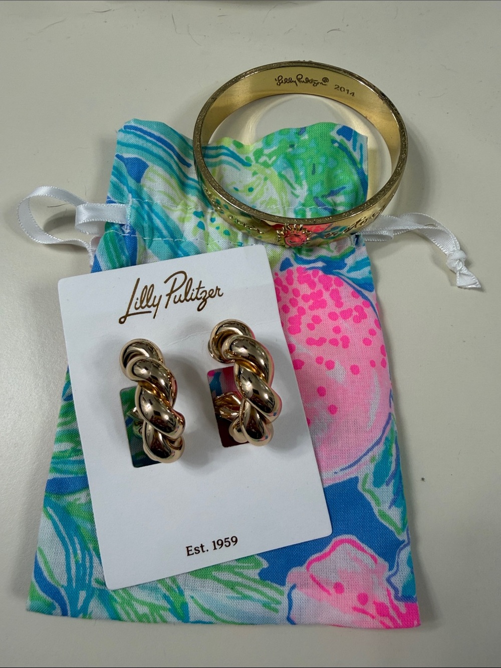 Lilly Pulitzer Gold-Tone Twisted Hoop Earrings with Gold Bracelet